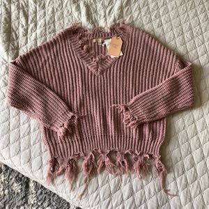 Love Tree Distressed Cropped Sweater NWT